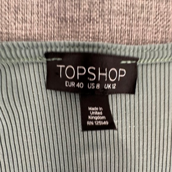 Topshop Ribbed Dress Bell Long Sleeves V-Neck Size 8 Nylon & Elastane‎ Green - Picture 4 of 14